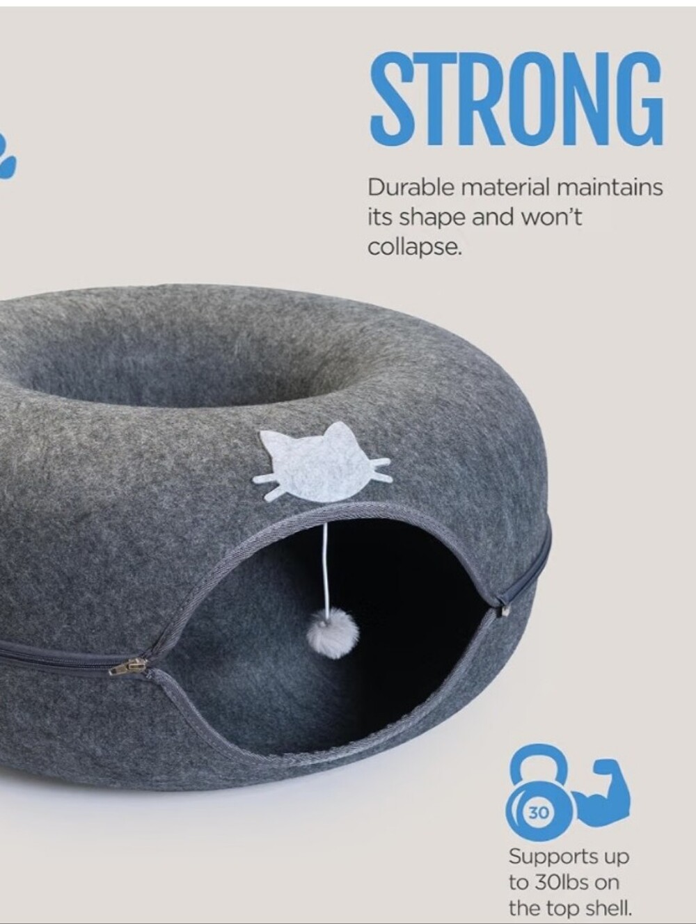Meow Mansion Large Cat Cave Donut - Cat Tunnel; up to 30lbs - 3 Toy Balls - Picture 5 of 13
